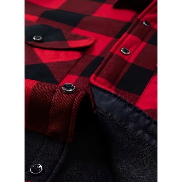 Men's Shirt Jacket XXL Red & Black Buffalo Plaid Fleece Lined Winter Hiking - Picture 7 of 15
